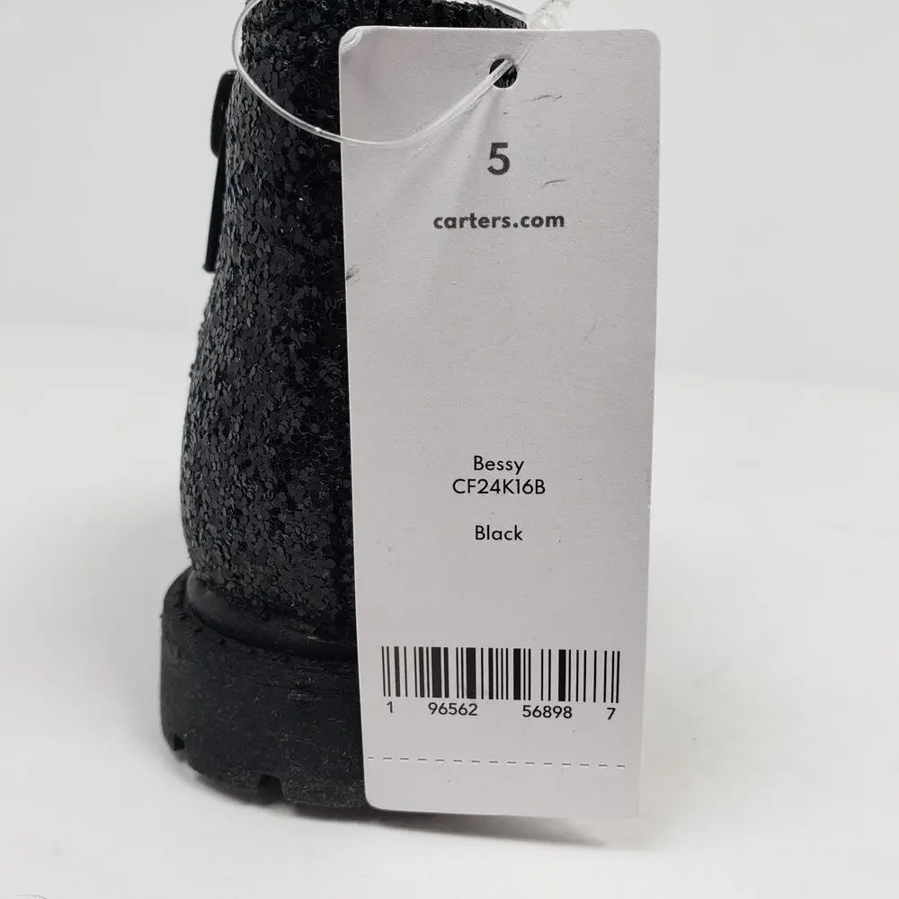 Carters Bessy Toddler Girls Size 5 Black Sparkle Glitter Casual Chelsea Boots